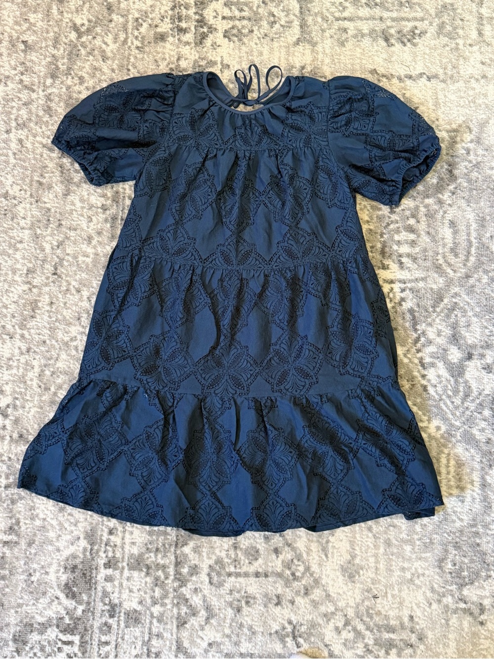 Adelyn Rae Navy Eyelet Tiered Mini Dress